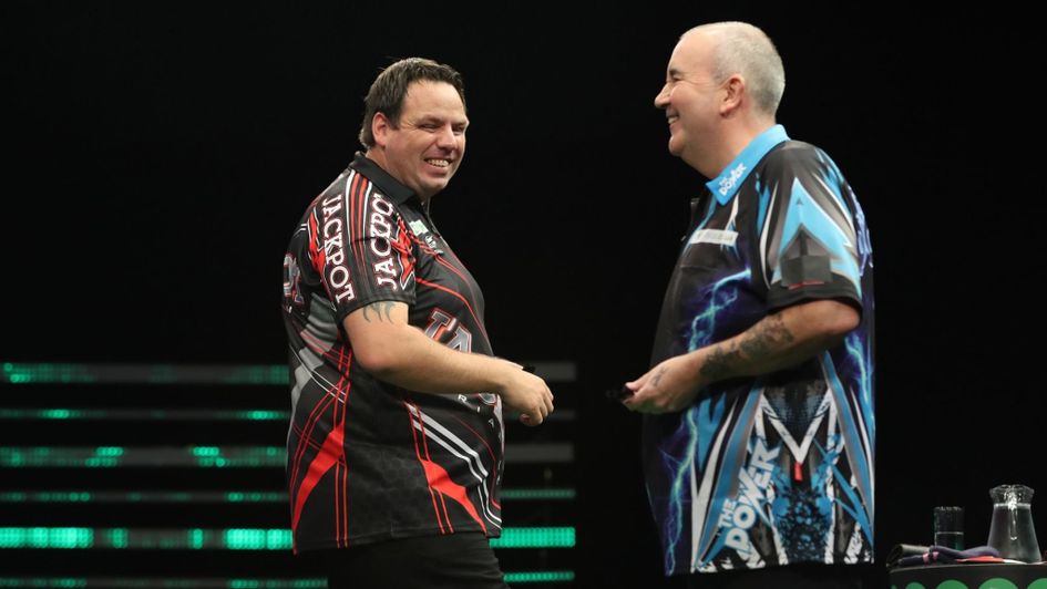 Adrian Lewis and Phil Taylor at the Champions League of Darts (Pic: Lawrence Lustig)