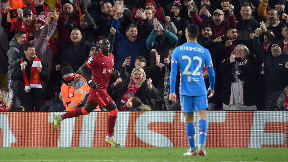 Sadio Mane celebrates his goal against Atletico Madrid