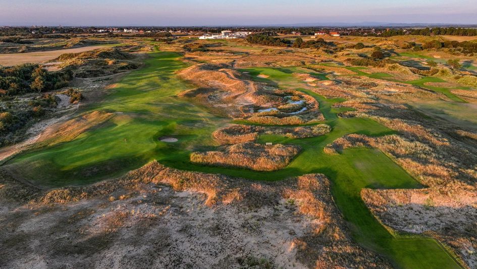 Birkdale from above, with the new par-three 15th to the right and the 14th to the left
