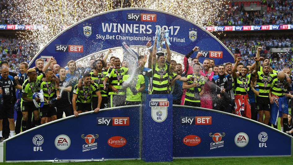 Huddersfield Town celebrate after they won the 2017 Sky Bet Championship play-off final