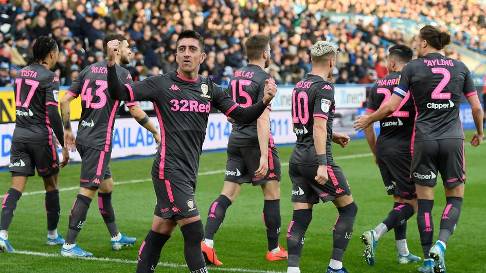 Leeds' Pablo Hernandez celebrates his goal against Huddersfield