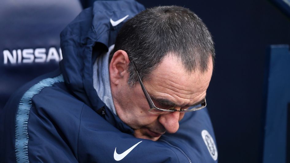 Maurizio Sarri during Chelsea's 6-0 defeat to Manchester City