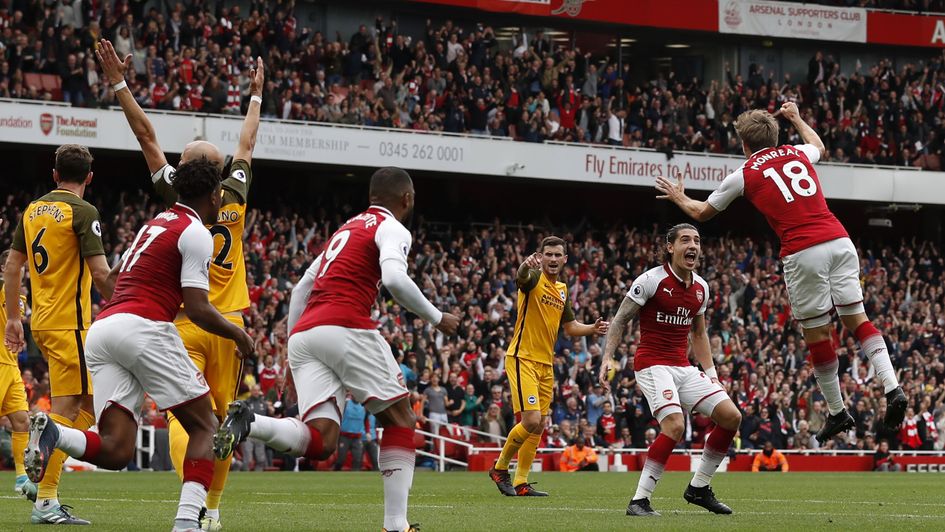 Arsenal celebrate Monreal's goal