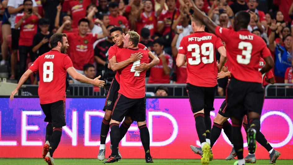 Mason Greenwood: Manchester United striker celebrates his goal against Inter Milan in pre-season