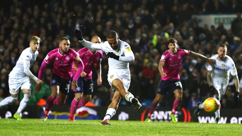 Kemar Roofe scores a penalty for Leeds against QPR
