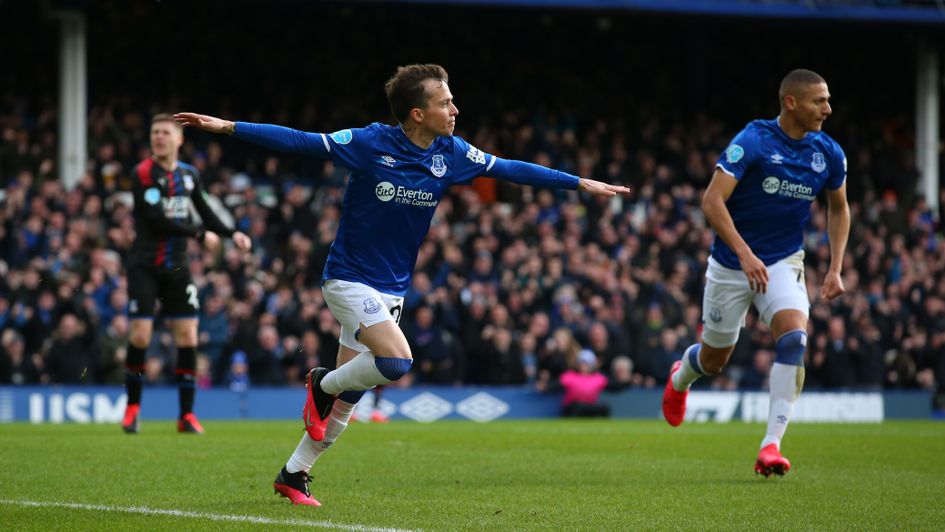 Bernard: Everton forward celebrates his strike against Crystal Palace in the Premier League