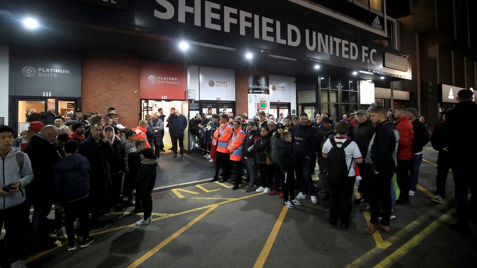 Fans await the arrival of the teams at Bramall Lane