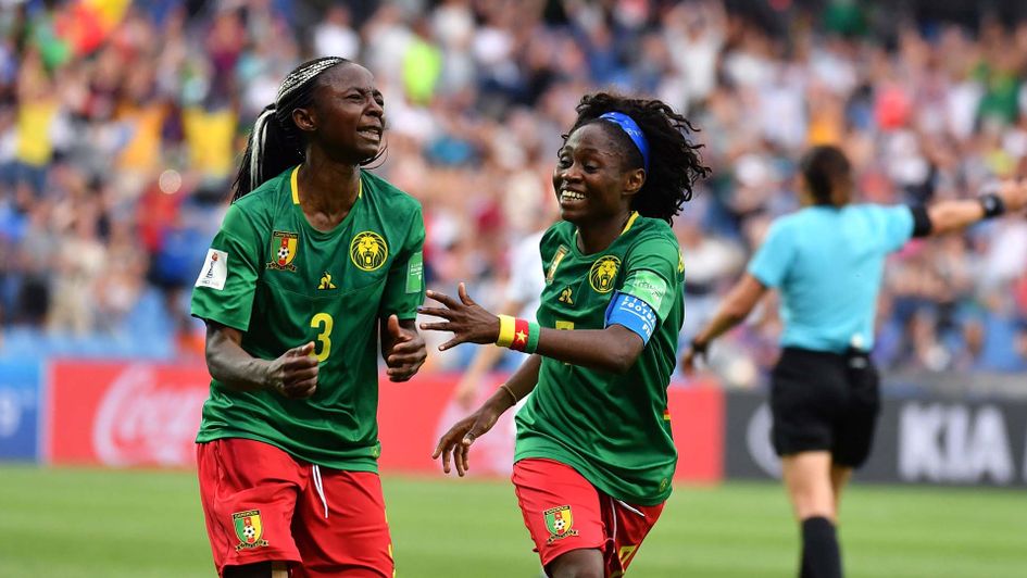 Ajara Nchout of Cameroon celebrates a goal at the Women's World Cup