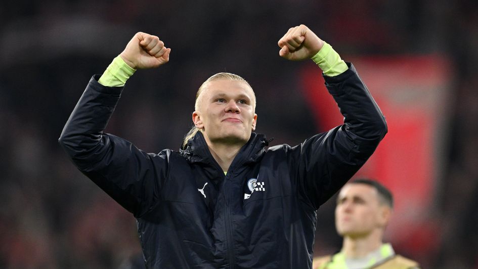 Erling Haaland celebrates after Manchester City beat Bayern Munich