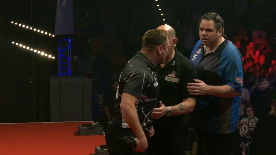 Watch Gerwyn Price and Adrian Lewis argue at the end of the match