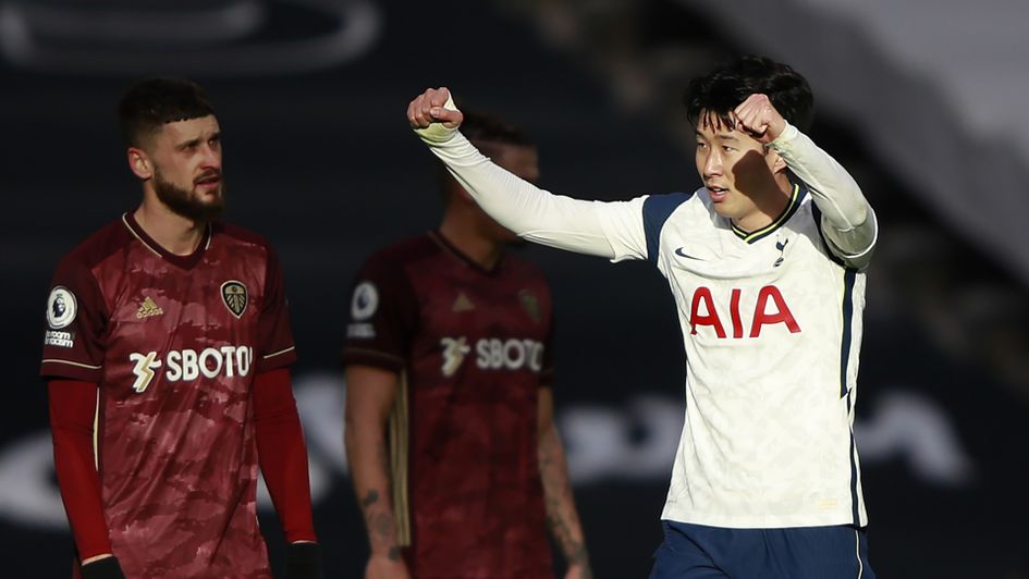 Son Heung-min celebrates his goal against Leeds