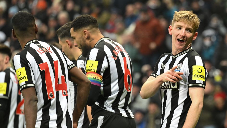 Anthony Gordon celebrates a goal for Newcastle