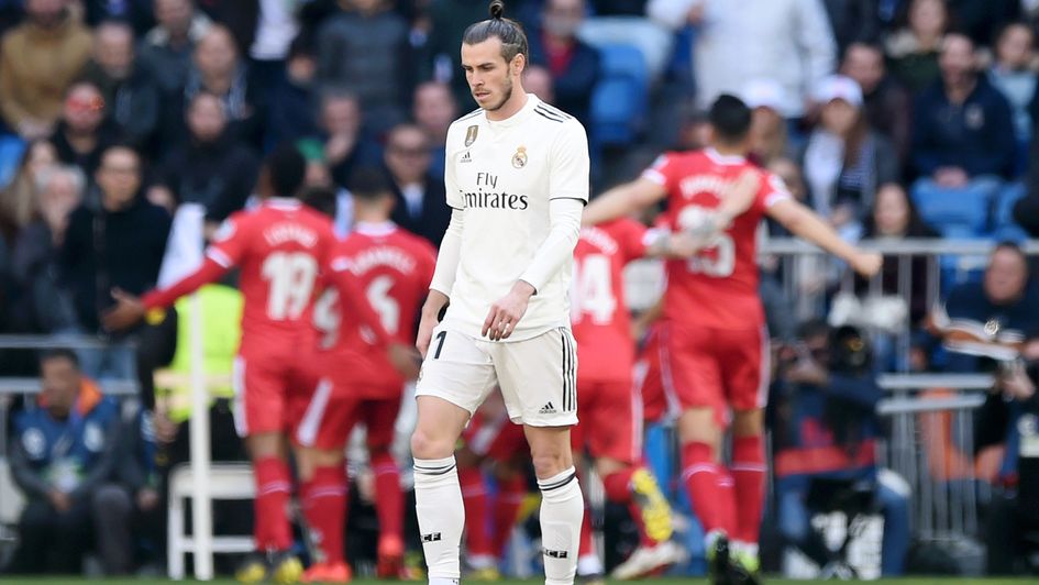 Gareth Bale: Reacts during Girona's win over Real Madrid