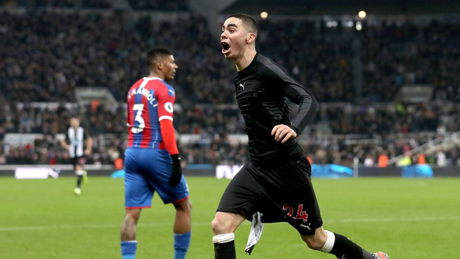 Miguel Almiron celebrates his first goal for Newcastle