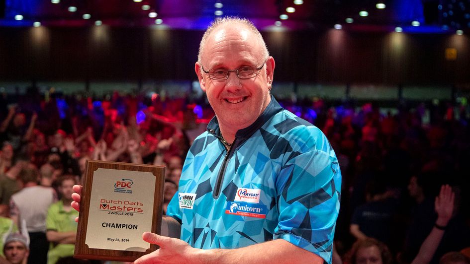 Ian White celebrates winning the Dutch Darts Masters (Picture: Kais Bodensieck/PDC Europe)