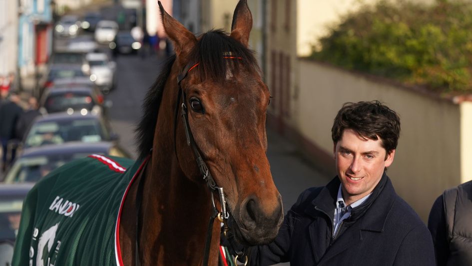 Noble Yeats and his trainer Emmet Mullins during their homecoming parade in County Carlow