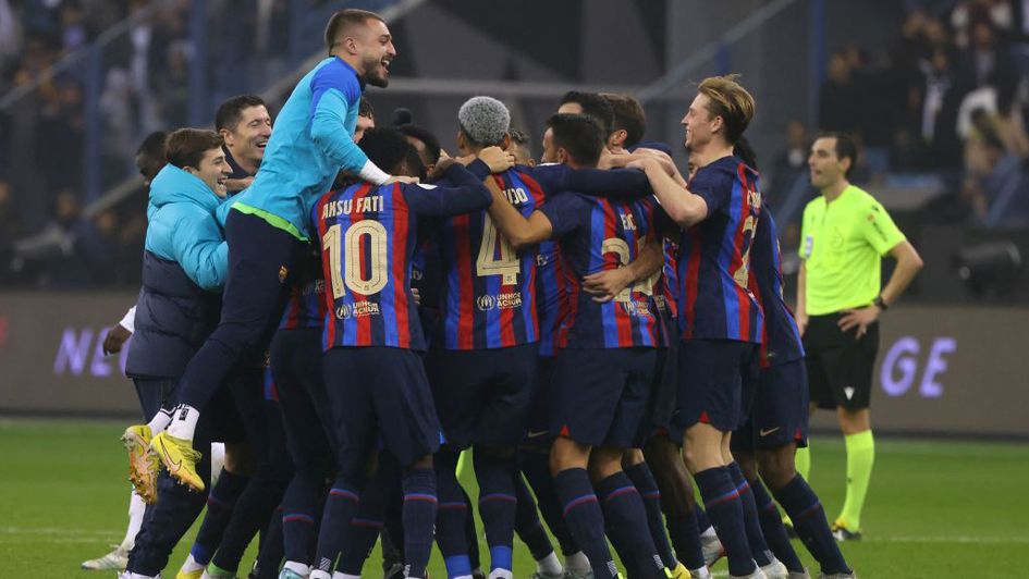 Barcelona celebrate their Spanish Super Cup victory