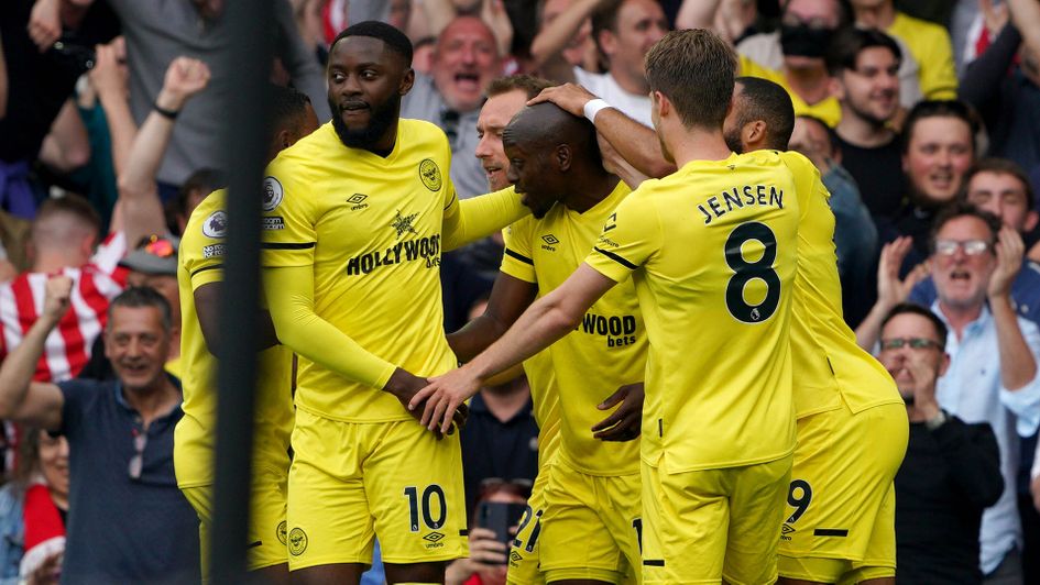 Brentford celebrate a goal against Everton