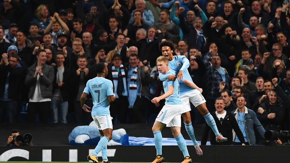 Manchester City celebrate one of the goals at the Etihad