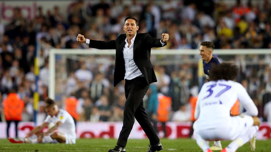 Derby's Frank Lampard celebrates beating Marcelo Bielsa's Leeds