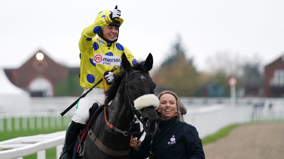 Bryony Frost celebrates on Yala Enki
