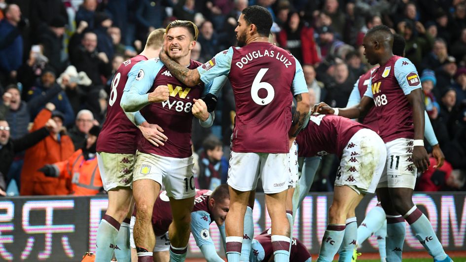 Aston Villa celebrate a late winner against Watford