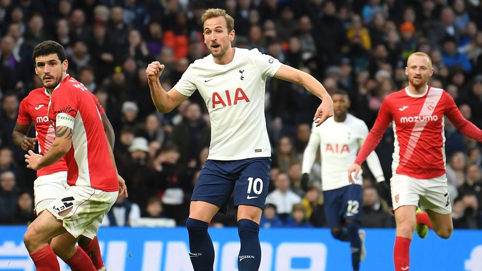 Harry Kane scored Spurs' third late on against Morecambe