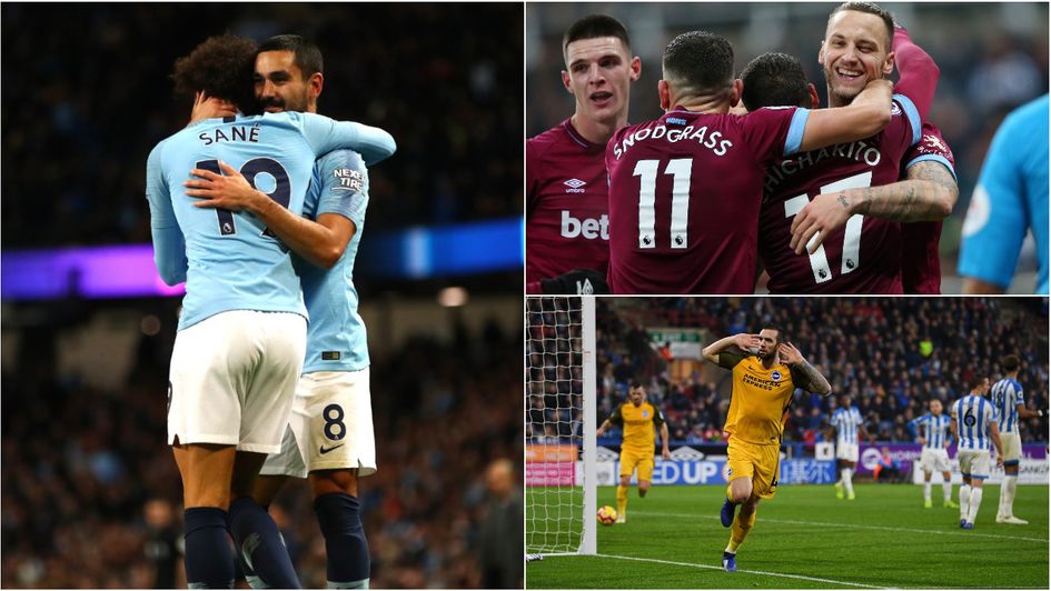 Premier League wins for Manchester City, West Ham and Brighton (clockwise from left)