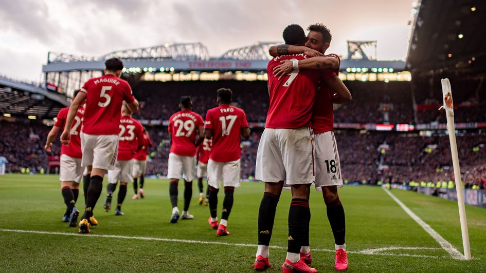 Anthony Martial celebrates his goal against Manchester City