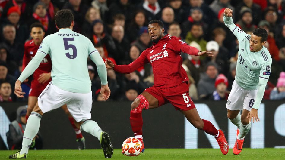 Georginio Wijnaldum (centre) in action against Bayern Munich