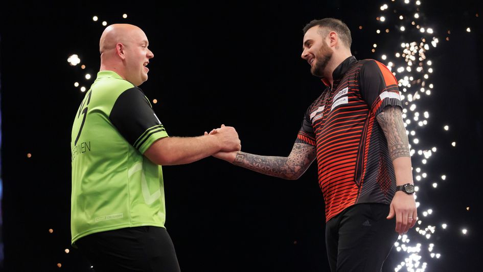 Michael van Gerwen and Joe Cullen (Picture: Kais Bodensieck/PDC)
