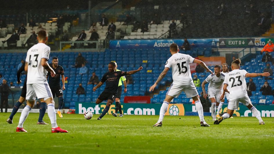 Raheem Sterling scores against Leeds