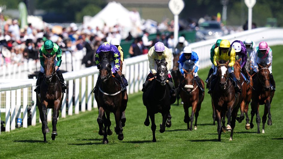 Carmers (second left) wins the Queen's Vase under Billy Lee