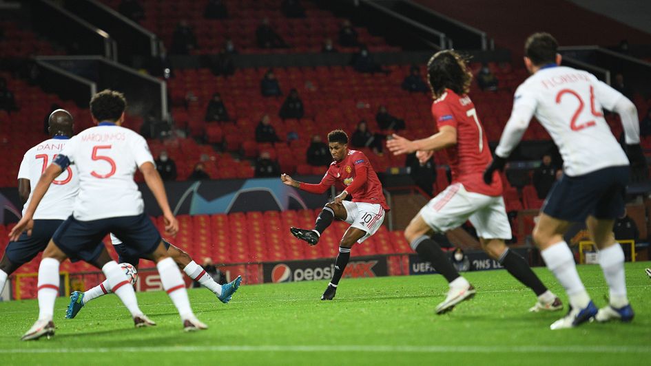 Marcus Rashford scores Manchester United's equaliser against PSG