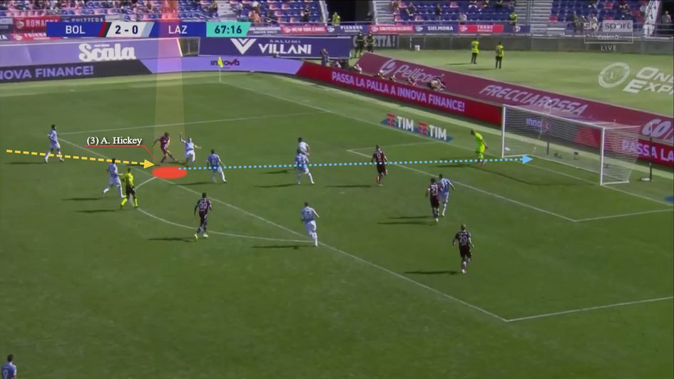 Cutting infield smartly before slamming home his finish