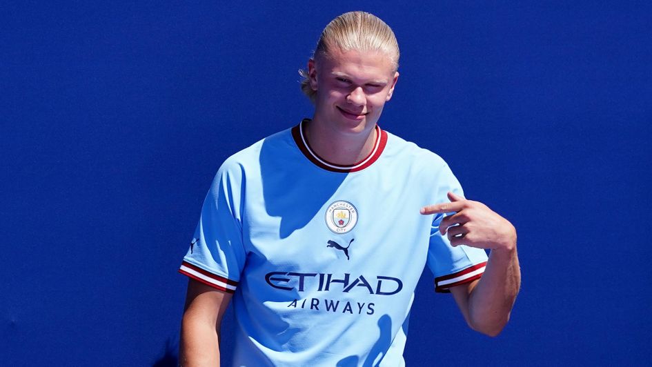 Erling Haaland at his Manchester City unveiling