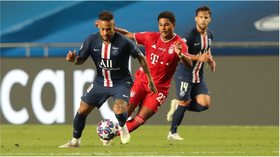 Neymar and Serge Gnabry in action during PSG v Bayern in the Champions League final