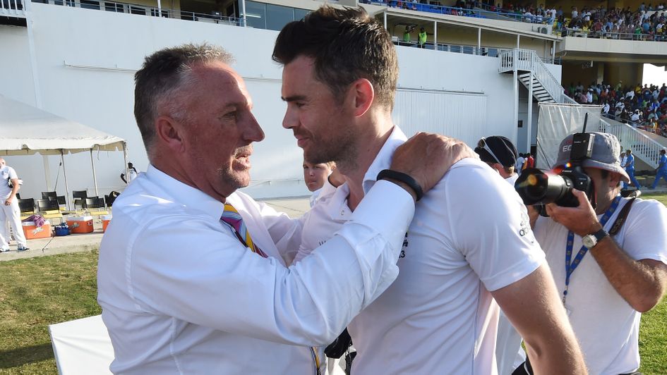 Sir Ian Botham congratulates James Anderson