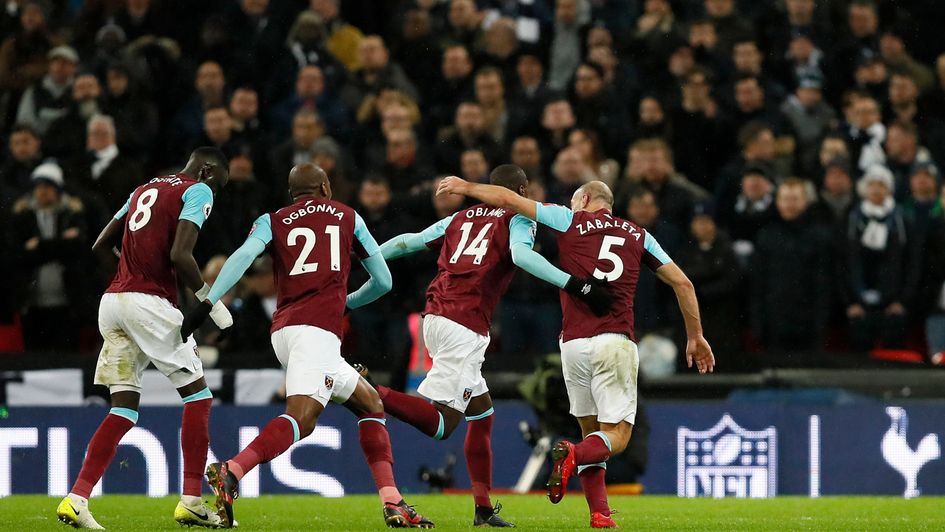 West Ham celebrate Obiang's opening goal