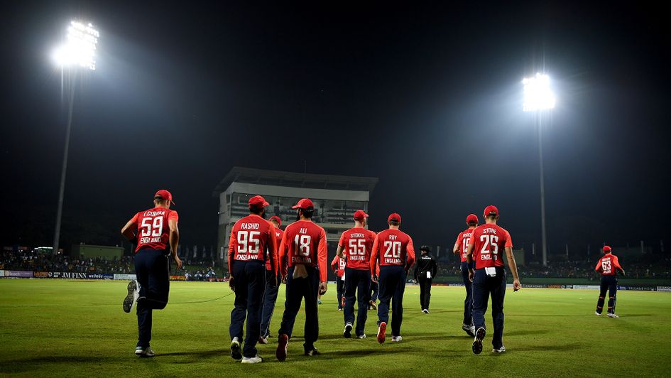 England take the field in Kandy