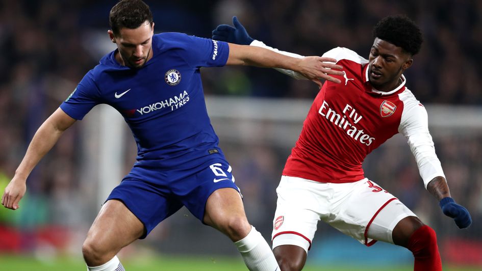 Danny Drinkwater of Chelsea and Ainsley Maitland-Niles of Arsenal in action