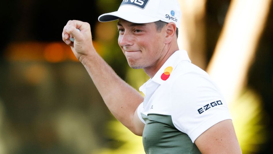 Viktor Hovland celebrates