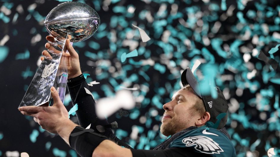 Nick Foles of the Philadelphia Eagles with the Vince Lombardi Trophy