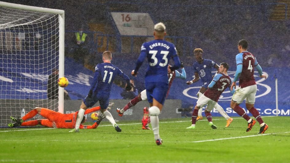 Chelsea's Tammy Abraham scores his side's third goal
