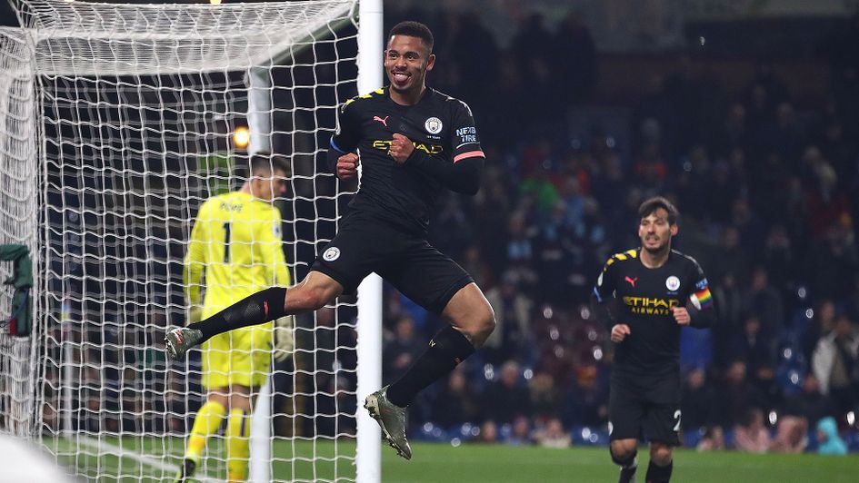 Gabriel Jesus celebrates his second goal against Burnley