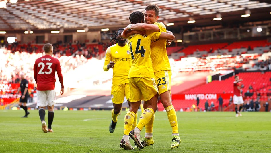 Fulham celebrate Joe Bryan's goal against Manchester United