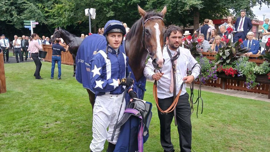 Sioux Perfect with William Cox after winning at Newmarket