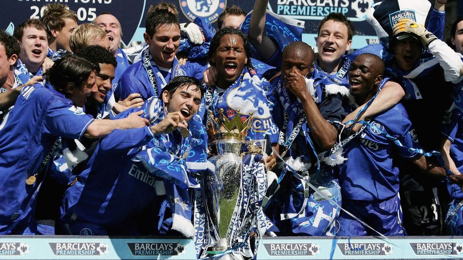 Chelsea celebrate winning the 2004/05 Premier League with a record points haul