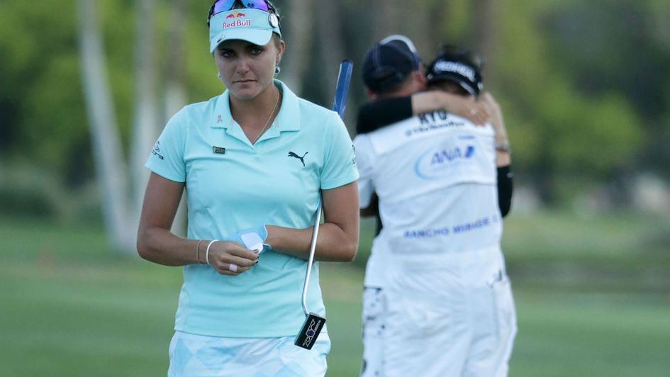A dejected Lexi Thompson after her controversial 2017 play-off defeat