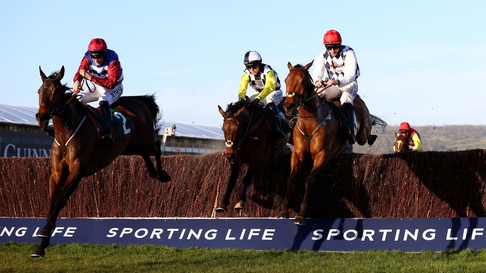 Escaria Ten (left) led in the National Hunt Chase